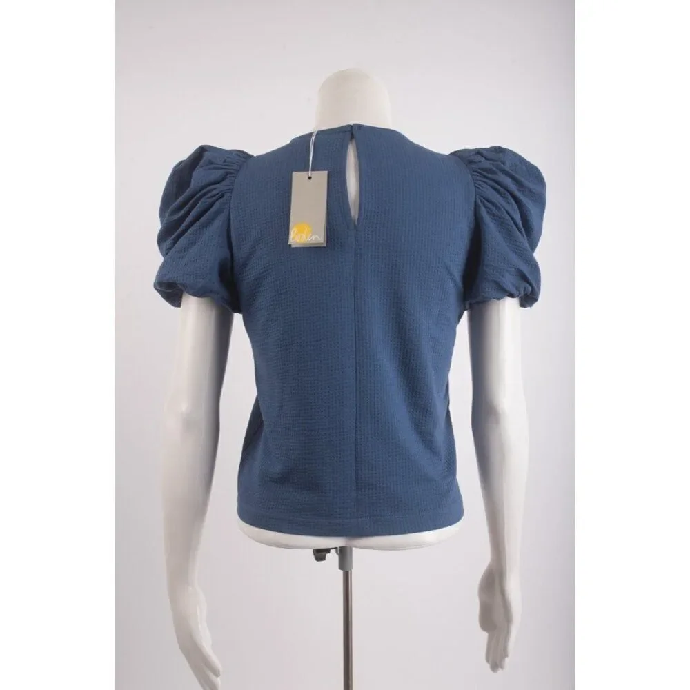 Boden Womens Jersey Shirt Top UK 10 US 6 Blue Puff Sleeve t1138 NWT